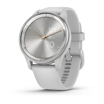 Garmin vivomove Trend. Display technology: LCD, Display resolution: 254 x 346 pixels, Touchscreen. GPS (satellite). Weight: 28.3 g. Waterproof up to: 50 m, Band material: Silicone, Band colour: Grey