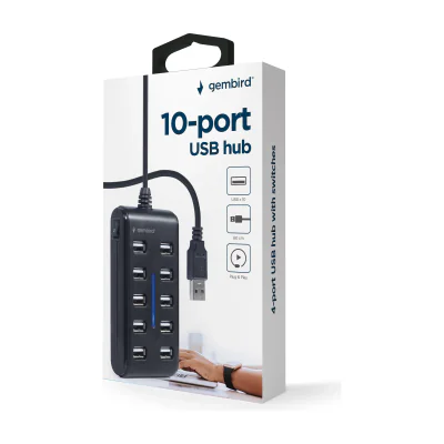GEMBIRD 10-port USB 2.0 HUB black