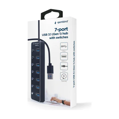 GEMBIRD 7-port USB 3.1 Gen 1 HUB with switches black