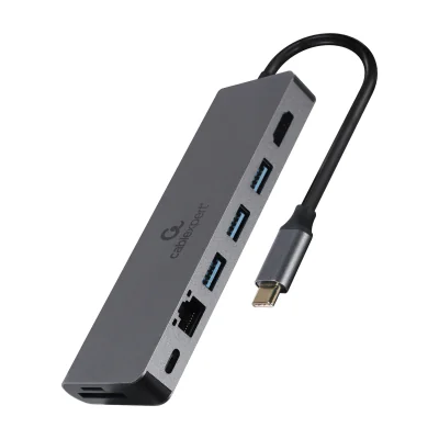 GEMBIRD A-CM-COMBO5-05 Multi Port Adapter USB Type C 5in1 Hub + HDMI + PD + card reader + LAN
