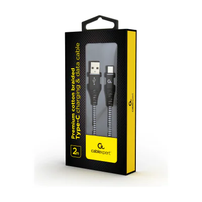 GEMBIRD CC-USB2B-AMCM-2M-BW Premium cotton braided Type-C USB charging and data cable 2m black/white