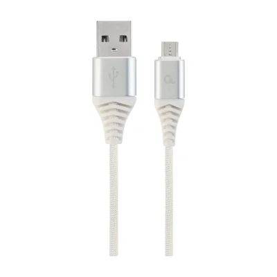 GEMBIRD CC-USB2B-AMmBM-1M-BW2 Premium cotton braided Micro-USB charging and data cable 1m silver/white