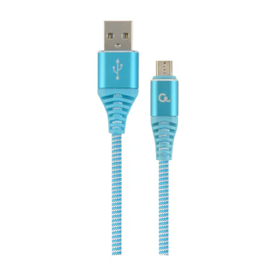 GEMBIRD CC-USB2B-AMmBM-1M-VW Premium cotton braided Micro-USB charging and data cable 1m blue/white