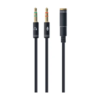 GEMBIRD CCA-418M 3.5mm 4-pin socket to 2x3.5 mm stereo plug adapter cable metal blac