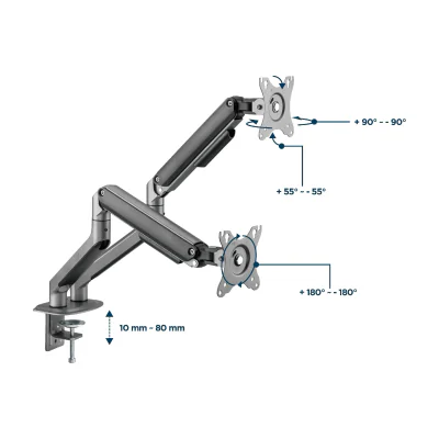 GEMBIRD Desk mounted adjustable double monitor arm space grey