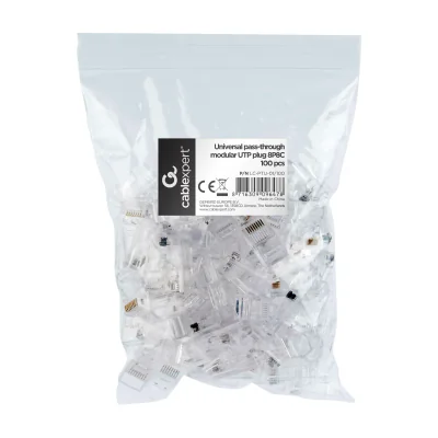 GEMBIRD LC-PTU-01/100 Universal pass-through modular UTP plug 8P8C 100pcs solid and stranded