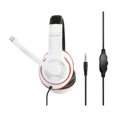 GEMBIRD MHS-03-WTRDBK Stereo headset with microphone black and white color with red ring