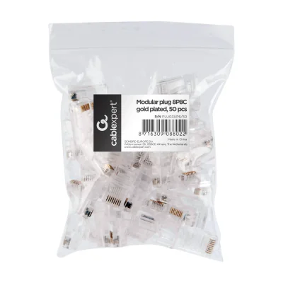 GEMBIRD PLUG3UP6/50 modular LAN plug 6u gold plated - set of 50 pcs. solid cables