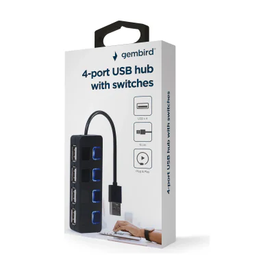 GEMBIRD USB 2.0 4-port hub with switches black