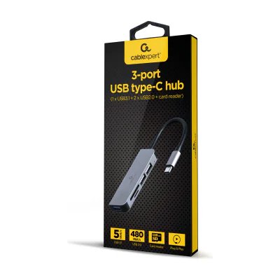 GEMBIRD USB Type-C 3-port USB hub USB3.1 + USB 2.0 with card reader
