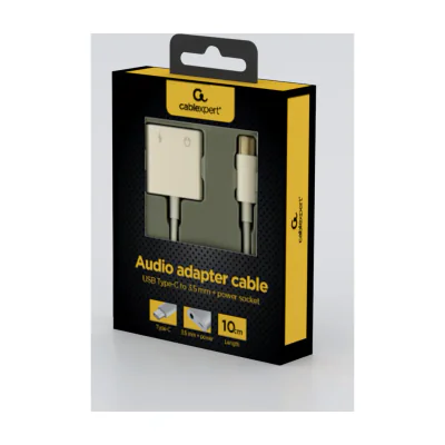 GEMBIRD USB type-C plug to stereo 3.5mm audio adapter cable with extra power socket white