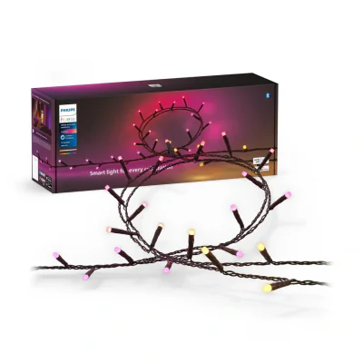 Ghirlanda inteligenta LED RGB Philips Hue Festavia, 500 LED-uri , 24V ,28W, lumina alba si color (2000-6500K), 40m, IP44, Negru