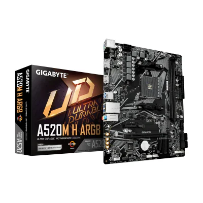 GIGABYTE A520M H ARGB Motherboard - Supports AMD Ryzen 5000 Series CPUs, up to 5100MHz DDR4 (OC), PCIe 3.0 x4 M.2, 1 GbE LAN, USB 3.2 Gen 1, AMD, Socket AM4, AMD Ryzen 3000 Series, AMD Ryzen 4000 Series, AMD Ryzen 5000 Series, AMD Ryzen PRO 3000 Series,..., Socket AM4, DDR4-SDRAM, 64 GB