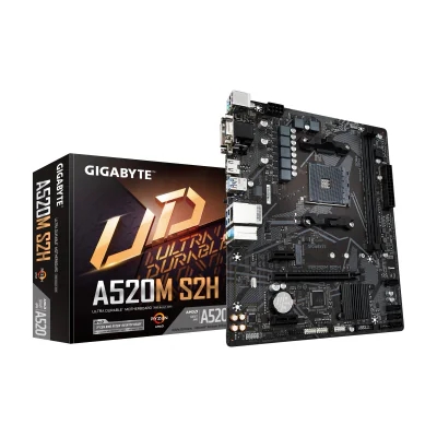 GIGABYTE A520M S2H Motherboard - Supports AMD Ryzen 5000 Series AM4 CPUs, 4+3 Phases Pure Digital VRM, up to 5100MHz DDR4 (OC), PCIe 3.0 x4 M.2, GbE LAN, USB 3.2 Gen 1, AMD, Socket AM4, AMD Ryzen 3000 Series, Socket AM4, 64 GB, DDR4-SDRAM