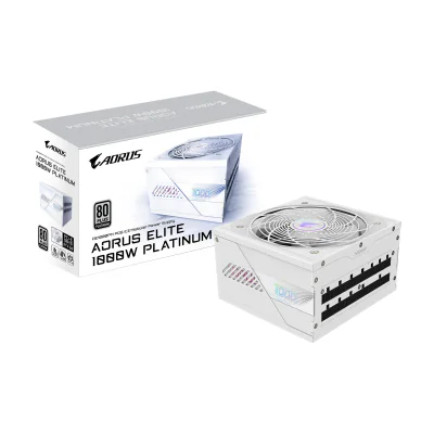 GIGABYTE AORUS ELITE P1000W ICE Power Supply Unit - PCIe 5.0, 80 PLUS Platinum, Fully modular design, 120mm Fan, ATX 3.0 compatible, EU Plug, 1000 W, 100 - 240 V, 50/60 Hz, 15 - 6.5 A, Active, 125 W