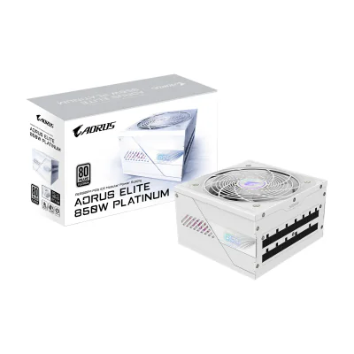 GIGABYTE AORUS ELITE P850W ICE Power Supply - PCIe 5.0, 80 PLUS Platinum, Fully Modular Design, 120mm Fan, ATX 3.0 compatible, EU Plug, 850 W, 100 - 240 V, 50/60 Hz, 12 A, Active, 125 W