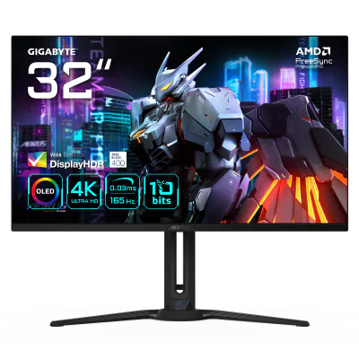 Gigabyte AORUS FO32U gaming monitor diagonala 31.5", 699.48 x 394.73 mm, OLED, Anti-Reflection, Rezolutie: 3840 x 2160 (UHD), Luminozitate: 250 cd/m2, Contrast: 1.5M:1, Unghi vizualizare: 178°(H)/178°(V), Timp raspuns: 0.03ms GTG, Refresh rate: 165Hz