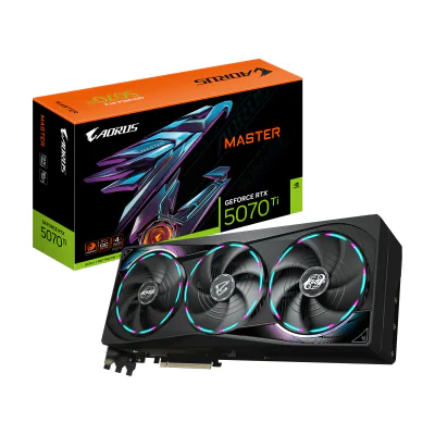 GIGABYTE AORUS GeForce RTX 5070 Ti MASTER 16G Graphics Card - 16GB GDDR7, 256bit, PCI-E 5.0, 2670 MHz Core Clock, 3 x DP 2.1a, 1 x HDMI 2.1b, NVIDIA DLSS 4, GV-N507TAORUS M-16GD, GeForce RTX 5070 Ti, 16 GB, GDDR7, 256 bit, 7680 x 4320 pixels, PCI Express x16 5.0