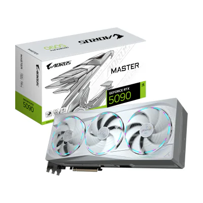 GIGABYTE AORUS GeForce RTX 5090 MASTER ICE 32G Graphics Card - 32GB GDDR7, 512bit, PCI-E 5.0, 2655MHz Core Clock, 3 x DP 2.1a, 1 x HDMI 2.1b, NVIDIA DLSS 4, GV-N5090AORUSM ICE-32GD, GeForce RTX 5090, 32 GB, GDDR7, 512 bit, 7680 x 4320 pixels, PCI Express x16 5.0