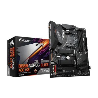 GIGABYTE B550 AORUS ELITE AX V2 Motherboard, AMD, Socket AM4, AMD Ryzen 3000 Series, AMD Ryzen 4000 Series, AMD Ryzen 5000 Series, Socket AM4, DDR4-SDRAM, 128 GB