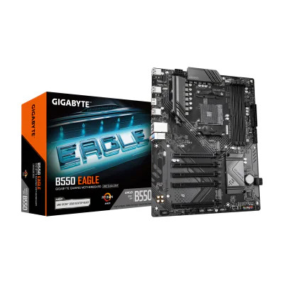 GIGABYTE B550 EAGLE Motherboard - AMD Ryzen 5000 G-Series CPUs, 10+3+1 Phases VRM, up to 3200MHz DDR4, 1xPCIe 4.0 + 1xPCIe 3.0 M.2, 1GbE LAN, USB 3.2 Gen 2, AMD, Socket AM4, AMD Ryzen 3000 Series, AMD Ryzen 4000 Series, AMD Ryzen 5000 Series, Socket AM4, DDR4-SDRAM, 128 GB