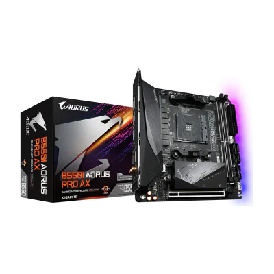 GIGABYTE B550I AORUS PRO AX Motherboard - AMD Ryzen 5000 CPUs, 8 Phases VRM, up to 5300MHz DDR4, 1xPCIe 4.0 + 1xPCIe 3.0 M.2, Wi-Fi 6E, 2.5GbE LAN, USB 3.2 Gen 2, AMD, Socket AM4, AMD Ryzen 3000 Series, AMD Ryzen 4000 Series, AMD Ryzen 5000 Series, Socket AM4, DDR4-SDRAM, 64 GB