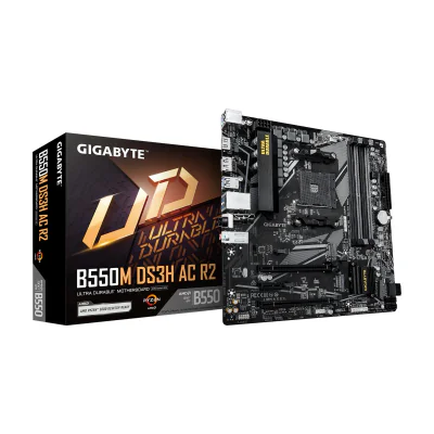 GIGABYTE B550M DS3H AC R2 Motherboard - AMD Ryzen 5000 CPUs, 5+3 Phases VRM, up to 4733MHz DDR4 (O.C.), 1xPCIe 4.0 + 1xPCIe 3.0 M.2, Wi-Fi 5, 1GbE LAN, USB 3.2 Gen 1, AMD, Socket AM4, AMD Ryzen 3000 Series, AMD Ryzen 4000 Series, AMD Ryzen 5000 Series, Socket AM4, DDR4-SDRAM, 128 GB