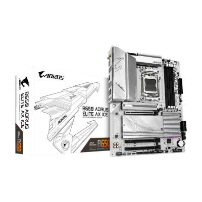 GIGABYTE B650 AORUS ELITE AX ICE Motherboard - Supports AMD Ryzen 9000 CPUs, 12+2+2 Phases Digital VRM, up to 8000MHz DDR5 (OC), 1xPCIe 5.0 + 2xPCIe 4.0 M.2, Wi-Fi 6E, 2.5GbE LAN, USB 3.2 Gen 2x2, AMD, Socket AM5, AMD Ryzen 7000 Series, AMD Ryzen 8000 Series, AMD Ryzen 9000 Series, Socket AM5, DDR5-SDRAM, 256 GB