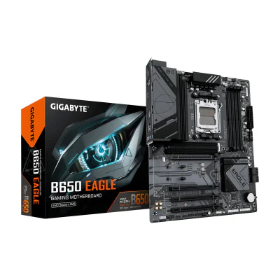 GIGABYTE B650 EAGLE Motherboard - AMD Ryzen 9000 Series CPUs, 12+2+2 Phases VRM, up to 7600MHz DDR5 (OC), 1xPCIe 5.0 + 2xPCIe 4.0 M.2, GbE LAN, USB 3.2 Gen 2, AMD, Socket AM5, AMD Ryzen 7000 Series, AMD Ryzen 8000 Series, AMD Ryzen 9000 Series, Socket AM5, DDR5-SDRAM, 256 GB