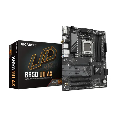 GIGABYTE B650 UD AX Motherboard - AMD Ryzen 9000 Series CPUs, 6+2+2 Phases VRM, up to 7600MHz DDR5 (OC), 1xPCIe 5.0 + 2xPCIe 4.0 M.2, GbE LAN, WIFI 6, USB 3.2 Gen 2, AMD, Socket AM5, AMD Ryzen 7000 Series, AMD Ryzen 8000 Series, AMD Ryzen 9000 Series, Socket AM5, DDR5-SDRAM, 256 GB