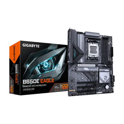 GIGABYTE B650E EAGLE Motherboard - AMD Ryzen 9000 Series CPUs, 8+2+2 Phases VRM, up to 8200MHz DDR5 (OC), 1xPCIe 5.0 + 2xPCIe 4.0 M.2, 2.5GbE LAN, USB 3.2 Gen 2, AMD, Socket AM5, AMD Ryzen 7000 Series, AMD Ryzen 8000 Series, AMD Ryzen 9000 Series, Socket AM5, DDR5-SDRAM, 256 GB