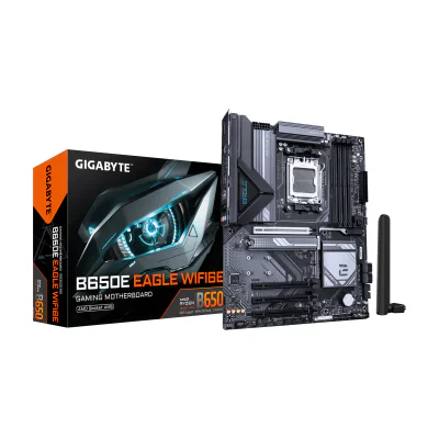 GIGABYTE B650E EAGLE WIFI6E Motherboard - AMD Ryzen 9000 Series CPUs, 8+2+2 Phases VRM, up to 8200MHz DDR5 (OC), 1xPCIe 5.0 + 2xPCIe 4.0 M.2, 2.5GbE LAN, WIFI 6E, USB 3.2 Gen 2, AMD, Socket AM5, AMD Ryzen 7000 Series, AMD Ryzen 8000 Series, AMD Ryzen 9000 Series, Socket AM5, DDR5-SDRAM, 256 GB