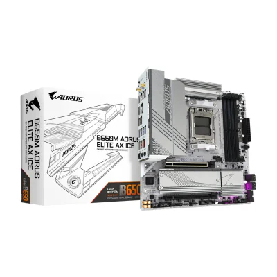 GIGABYTE B650M AORUS ELITE AX ICE Motherboard, AMD, Socket AM5, AMD Ryzen 7000 Series, AMD Ryzen 8000 Series, AMD Ryzen 9000 Series, Socket AM5, DDR5-SDRAM, 256 GB