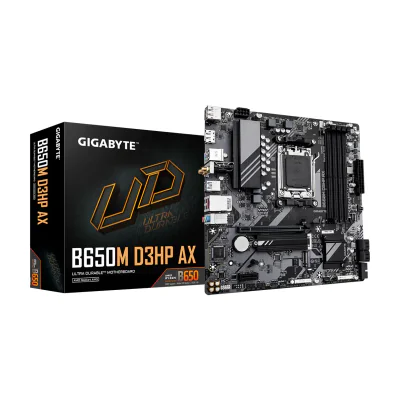 GIGABYTE B650M D3HP AX Motherboard - AMD Ryzen 9000 Series CPUs, 5+2+2 Phases VRM, up to 8000MHz DDR5 (OC), 2xPCIe 4.0 M.2, WIFI 6E, 2.5GbE LAN, USB 3.2 Gen 1, AMD, Socket AM5, AMD Ryzen 7000 Series, AMD Ryzen 8000 Series, AMD Ryzen 9000 Series, Socket AM5, DDR5-SDRAM, 256 GB