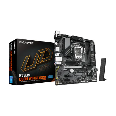 GIGABYTE B760M DS3H WIFI6E GEN5 Motherboard - Supports Intel Core 14th Gen CPUs, 6+2+1 Phases Digital VRM, up to 5600MHz DDR5, 2xPCIe 4.0 M.2, Wi-Fi 6E, 2.5GbE LAN, USB 3.2 Gen2, Intel, LGA 1700, Intel® Celeron®, Intel Core i3 12th Gen, Intel Core i3 13th Gen, Intel Core i3 14th Gen, Intel..., LGA 1700, DDR5-SDRAM, 256 GB