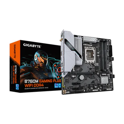 GIGABYTE B760M GAMING PLUS WIFI DDR4 Motherboard - Supports 14th Gen. Intel Core CPUs, 4+1+1 phases VRM, up to 5333MHz DDR4 (OC), 2xPCIe 4.0 M.2, Wi-Fi 6, 1 GbE LAN, USB 3.2 Gen 1, Intel, LGA 1700, Intel® Celeron®, Intel Core i3 12th Gen, Intel Core i3 13th Gen, Intel Core i3 14th Gen, Intel..., LGA 1700, 128 GB, DDR4-SDRAM