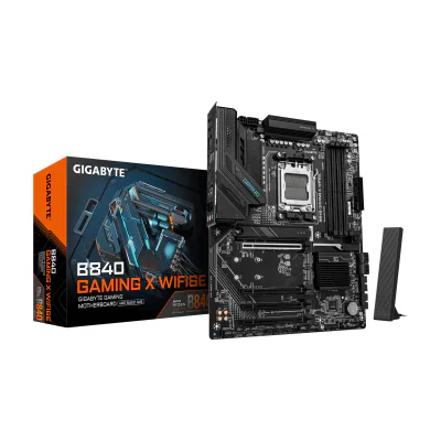 GIGABYTE B840 GAMING X WIFI6E Motherboard - AMD Ryzen 9000 CPUs, 12+2+2 Phases VRM, up to 7600MHz DDR5(O.C), 2xPCIe 4.0 + 1xPCIe 3.0 M.2, Wi-Fi 6E, 2.5GbE LAN, USB 3.2 Gen 2, AMD, Socket AM5, AMD Ryzen 7000 Series, AMD Ryzen 8000 Series, AMD Ryzen 9000 Series, Socket AM5, DDR5-SDRAM, 256 GB