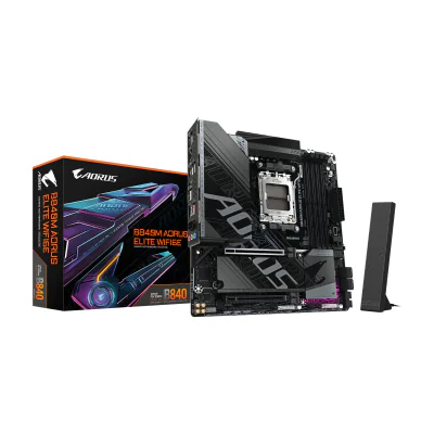 GIGABYTE B840M AORUS ELITE WIFI6E Motherboard - AMD Ryzen 9000 CPUs, 10+2+2 Phases VRM, up to 8200MHz DDR5(O.C), 2xPCIe 4.0 M.2, Wi-Fi 6E, 2.5GbE LAN, USB 3.2 Gen 2, AMD, Socket AM5, AMD Ryzen 7000 Series, AMD Ryzen 8000 Series, AMD Ryzen 9000 Series, Socket AM5, DDR5-SDRAM, 256 GB