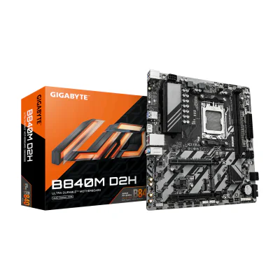GIGABYTE B840M D2H Motherboard - AMD Ryzen 9000 CPUs, 5+2+2 Phases VRM, up to 7600MHz DDR5, 1xPCIe 4.0 + 1xPCIe 3.0 M.2, 2.5GbE LAN, USB 3.2 Gen 1, AMD, Socket AM5, AMD Ryzen 7000 Series, AMD Ryzen 8000 Series, AMD Ryzen 9000 Series, Socket AM5, DDR5-SDRAM, 128 GB