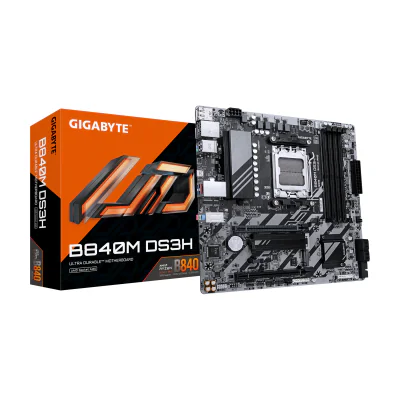 GIGABYTE B840M DS3H Motherboard - AMD Ryzen 9000 CPUs, 8+2+2 Phases VRM, up to 8200MHz DDR5, 2xPCIe 4.0 M.2, 2.5GbE LAN, USB 3.2 Gen 1, AMD, Socket AM5, AMD Ryzen 7000 Series, AMD Ryzen 8000 Series, AMD Ryzen 9000 Series, Socket AM5, DDR5-SDRAM, 256 GB