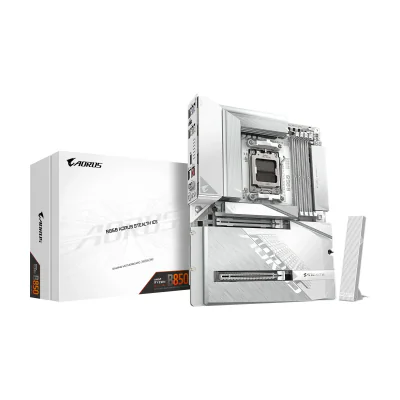 GIGABYTE B850 AORUS STEALTH ICE Motherboard - AMD Ryzen 9000 Series CPUs, 14+2+2 Phases Digital VRM, up to 8200MHz DDR5 (OC), 2xPCIe 5.0 + 2xPCIe 4.0 M.2, WIFI 7, 5 GbE LAN, USB 3.2 Gen 2, AMD, Socket AM5, AMD Ryzen 7000 Series, AMD Ryzen 8000 Series, AMD Ryzen 9000 Series, Socket AM5, DDR5-SDRAM, 256 GB