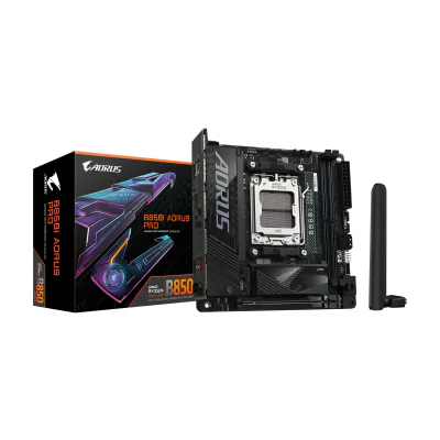 GIGABYTE B850I AORUS PRO Motherboard - AMD Ryzen 9000 Series CPUs, 8+2+1 Phases Digital VRM, up to 8400MHz DDR5 (OC), 1xPCIe 5.0 + 1xPCIe 4.0 M.2, 2.5LAN, WIFI 7, USB 3.2 Gen 2, AMD, Socket AM5, AMD Ryzen 7000 Series, AMD Ryzen 8000 Series, AMD Ryzen 9000 Series, Socket AM5, DDR5-SDRAM, 128 GB