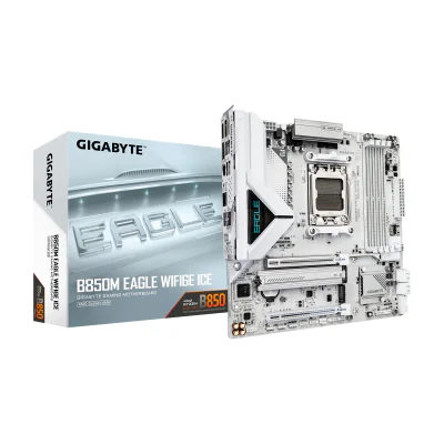 GIGABYTE B850M EAGLE WIFI6E ICE Motherboard - AMD Ryzen 9000 Series CPUs, 8+2+2 Phases Digital VRM, up to 8200MHz DDR5 (OC), 1xPCIe 5.0 + 1xPCIe 4.0 M.2, Wi-Fi 6E, 2.5 GbE LAN, USB 3.2 Gen 2, AMD, Socket AM5, AMD Ryzen 7000 Series, AMD Ryzen 8000 Series, AMD Ryzen 9000 Series, Socket AM5, DDR5-SDRAM, 256 GB