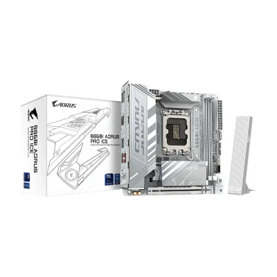 GIGABYTE B860I AORUS PRO ICE Motherboard - Intel Core Ultra Series CPUs, 8+1+2+1 Phases VRM, up to 9200MHz DDR5, 1xPCIe 5.0 + 1xPCIe 4.0 M.2, 2.5GbE LAN, WIFI 7, Thunderbolt 4, Intel, LGA 1851 (Socket V1), Intel® Core™ Ultra (Series 1), Intel Core Ultra (Series 2), LGA 1851, DDR5-SDRAM, 128 GB