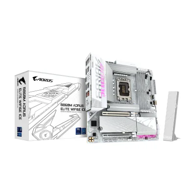 GIGABYTE B860M AORUS ELITE WF6E ICE Motherboard - Intel Core Ultra Series CPUs, 12+1+2+1 Phases VRM, up to 9200MHz DDR5, 1xPCIe 5.0 + 2xPCIe 4.0 M.2, 2.5GbE LAN, WIFI 6E, USB 4, Intel, LGA 1851 (Socket V1), Intel® Core™ Ultra (Series 1), Intel Core Ultra (Series 2), LGA 1851, DDR5-SDRAM, 256 GB