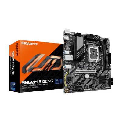 GIGABYTE B860M E GEN5 Motherboard - Intel Core Ultra Series CPUs, 4+1+2 Phases VRM, up to 8800MHz DDR5 (O.C.), 2xPCIe 4.0 M.2, 1GbE LAN, USB 3.2 Gen 1, Intel, LGA 1851 (Socket V1), Intel Core Ultra (Series 2), LGA 1851, DDR5-SDRAM, 128 GB
