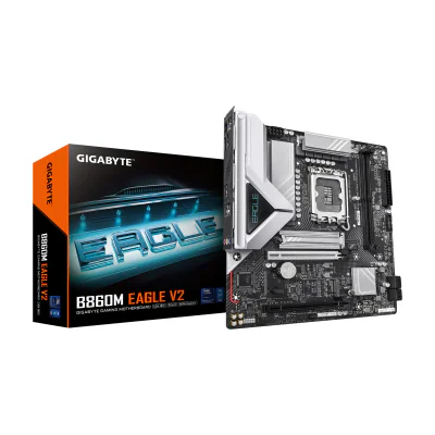 GIGABYTE B860M EAGLE V2 Motherboard - Intel Core Ultra Series CPUs, 6+1+2 Phases VRM, up to 9066MHz DDR5, 1xPCIe 5.0 + 1xPCIe 4.0 M.2, 2.5GbE LAN, USB 3.2 Gen 1, Intel, LGA 1851 (Socket V1), Intel Core Ultra (Series 2), LGA 1851, DDR5-SDRAM, 128 GB