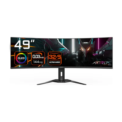 GIGABYTE CO49DQ OLED Curved Gaming Monitor - 5120x1440(DQHD), 1800R, 144Hz, 0.03ms, KVM, FreeSync Premium Pro, HDMI 2.1, 124.5 cm (49"), 5120 x 1440 pixels, Dual QHD, OLED, 0.03 ms, Black