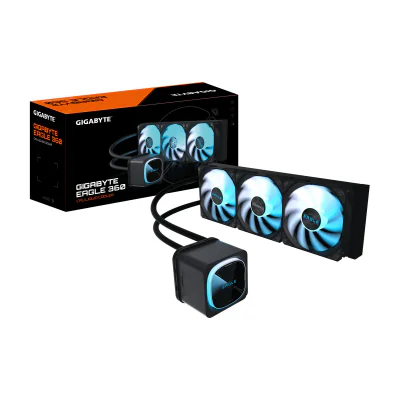 GIGABYTE EAGLE 360 Liquid CPU Cooler - 3x120mm ARGB Fans, full-color LCD, DAISY-CHAIN, Intel LGA 1851 and AMD AM5 Compatible, All-in-one liquid cooler, 12 cm, Black