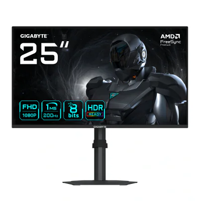 Gigabyte Monitor gaming 24.5" G25F2, Non-glare, Rezolutie: 1920 x 1080 (FHD), Luminozitate: 300 cd/m2 (TYP), Contrast: 1000:1, Unghi vizualizare: 178°(H)/178°(V), Culori: 16.7M, Timp raspuns: 1ms (GTG), Refresh rate: 200Hz, HDR 10, Interfata: 2 x HDM